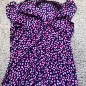 Ann Taylor Floral Blouse, Navy & Pink